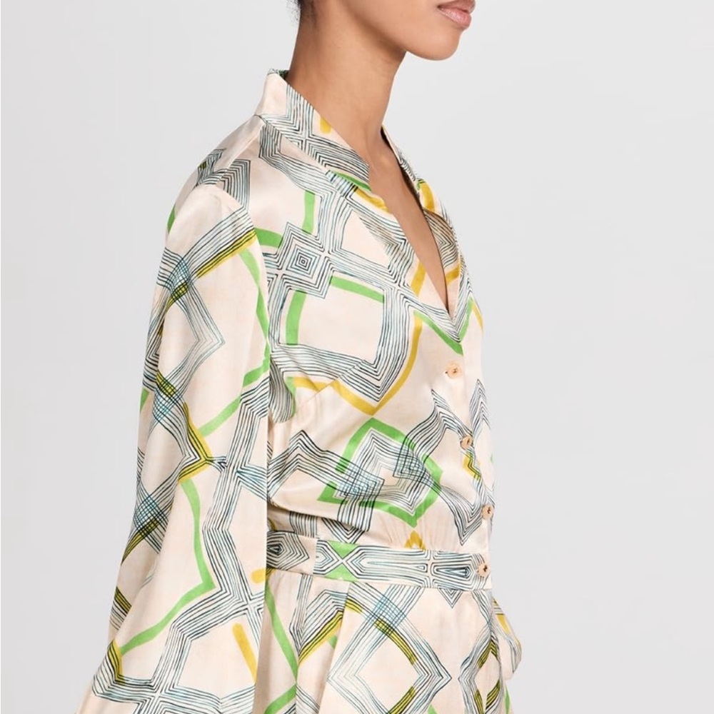 Alexis Geometric Print Jumpsuit - Green, Yellow, Cream - Picture 2 of 8